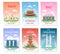 Asia travel. Exotic tour beautiful landmarks, historical city buildings. Tourist excursion postcards, discover southeast