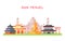 Asia Travel Temples and Buddha Vector Illustration