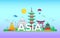 Asia - vector line travel illustration