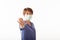 Asia woman aseptic medical mask protected on her face, hands, stopped without signs. Air pollution, viruses, the concept of the pa