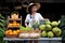 Asia woman selling natural variety of fruits at the farm stay, Homestay at Thailand Loei
