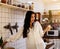 Asia young woman smile portrait and cooking food in home.