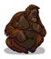 Asian animal female orangutan ape with baby-ape sitting isolated in cartoon style