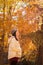 Asian autumn young thinking girl