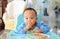 Asian baby boy 6 months old eating with Baby Led Weaning BLW method, Self-Feeding