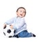 Asian baby boy feel excited playing soccer ball