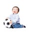 Asian baby boy feel excited playing soccer ball