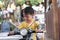 Asian Baby Boy toddler riding driving Motorcycle or motorbike