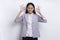 Asian beautiful business woman with ok sign gesture tumb up  on white background