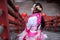 Asian beautiful girl in chinese traditional pink dress