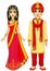Asian beauty. Animation Indian family in traditional clothes.