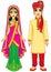 Asian beauty. Animation Indian family in traditional clothes.