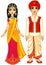 Asian beauty. Animation Indian family in traditional clothes.