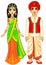 Asian beauty. Animation Indian family in traditional clothes.