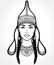 Asian beauty. Animation portrait of a beautiful girl in ancient national cap. Central Asia.