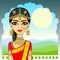 Asian beauty. Animation portrait of the young Indian girl in traditional clothes. Fairy tale princess.
