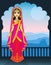 Asian beauty. Animation portrait of the young Indian girl in traditional clothes. Fairy tale princess.