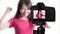 Asian beauty vlogger happy and excited bts camera