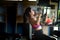 Asian beauty woman doing exercise for back. Working out on a lat pulldown machine. Diet, weight loss, slim body, healthy lifestyle