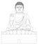 Asian Big Buddha Black and White Line Art