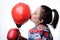 Asian boxing woman kiss punching bag