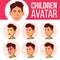 Asian Boy Avatar Set Kid Vector. High School. Face Emotions. Children, Young People. Life, Emotional. Cartoon Head