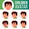 Asian Boy Avatar Set Kid Vector. Primary School. Face Emotions. Facial, People. Cute, Comic. Banner, Flyer. Cartoon Head