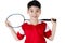 Asian boy in badminton action