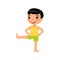 Asian boy doing morning sport exercises flat vector illustration.