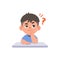 A Asian boy in doubt or have a question on the desk, illustration cartoon character vector design on white background. kid and