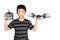 Asian boy holding hexacopter drone and radio remote control hand