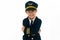 Asian boy wearing pilot uniform, smiling happily. Isolated on white background.