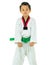 Asian boy wearing white Taekwondo suit acting ready to battle, I