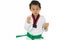 Asian boy wearing white Taekwondo suit acting ready to battle, I