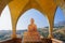 Asian Buddha and mountain view