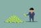Asian Business Man Throwing Dollars In Big Heap Rich Cartoon Chinese Business Man Financial Success Concept