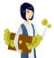 Asian business woman with briefcase full of money.