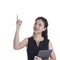 Asian business woman gesture attractive using a tablet smiling