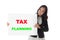 Asian business woman holding a banner with tax planning text