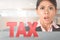 Asian business woman shock about tax