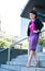 Asian business woman with Thai silk purple dress