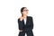 Asian business women confident on white background - Portrait young girl in eyeglasses with business woman uniform work