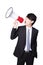 Asian businessman using bullhorn