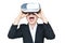 Asian businesswomen playing VR virtual reality glass box