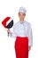 Asian chef with frying pan in Santa hat