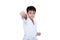 Asian child athletes martial art taekwondo training, isolated on