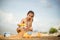 Asian Child Happy Play On The Beach