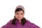 Asian child kid girl winter portrait purple coat and wool cap