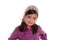 Asian child kid girl winter portrait purple coat and wool cap