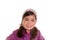 Asian child kid girl winter portrait purple coat and wool cap
